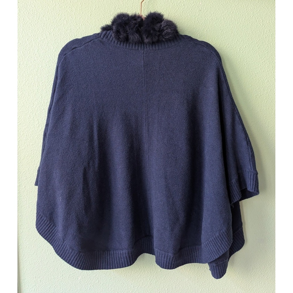 Pinka Navy Blue Faux Fur Trim Knit Cape Poncho Wrap Vintage Inspired NWT YS8426 - Picture 3 of 7